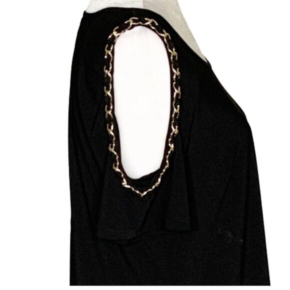 Coco Bianco Top Black Cold Shoulder Chain Strap Detail Top Size Medium NEW - Picture 6 of 13